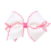 Wee Ones Girls' Grosgrain Hair Bow With Contrasting Moonstitch Edge And Wrap On A Weestay Hair Clip, Small, White With Hot Pink