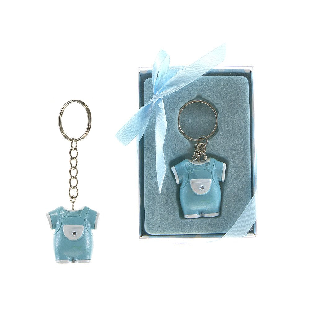 Lunaura Baby Keepsake - Set Of 12 'Boy' Baby Clothes With Crystal Key Chain Favors - Blue