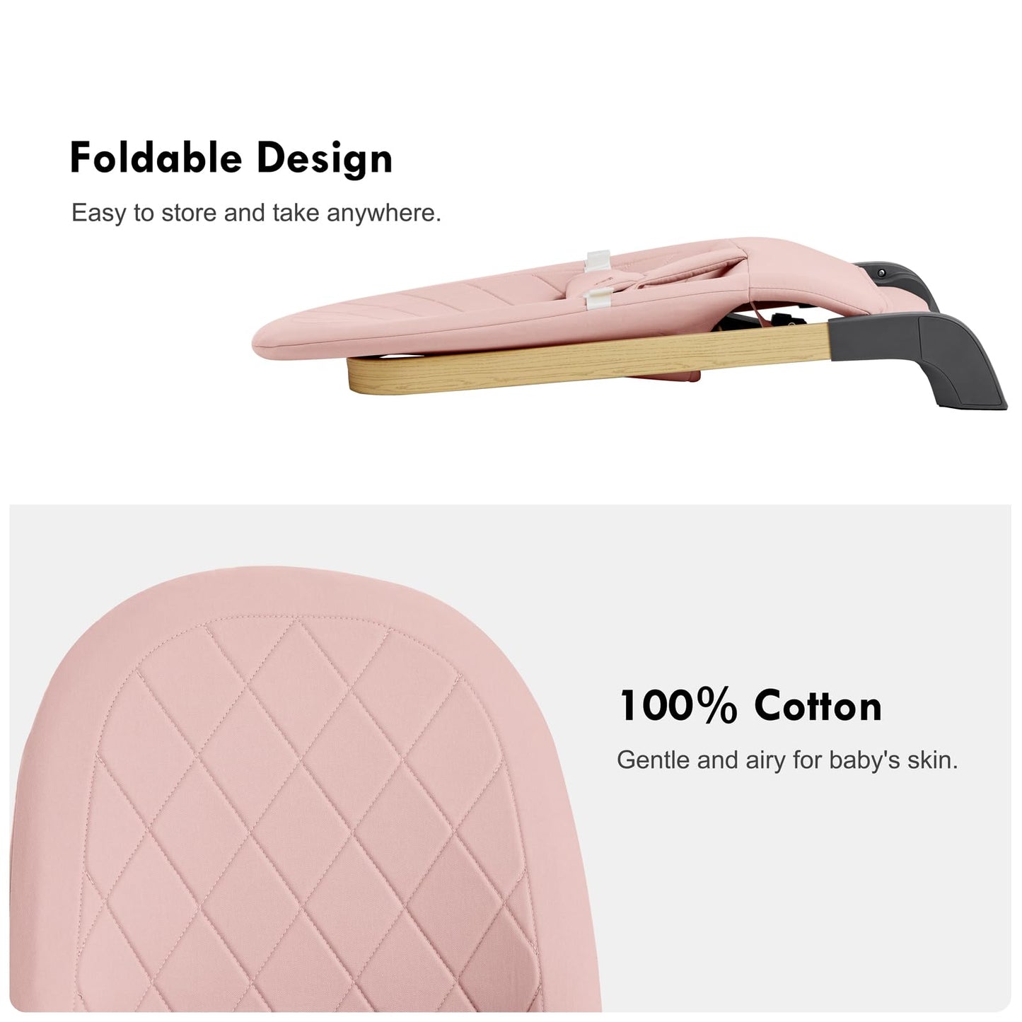 Foldable Baby Bouncer, Baby Bouncer Seat With 3 Adjustable Heights, Portable Newborn Rocker, Ergonomic Bouncer Seat For Natural