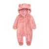 Baby Fleece Snowsuits 0-12 Months Toddlers Cute Bear Jumpsuits Winter Hooded Rompers With Zipper Pink 3-6M
