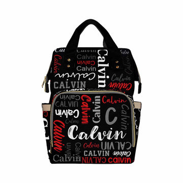 Artsadd Custom Name Diaper Bag For Mom, Personalized Black And Red Monogram Backpack With Stroller Straps Large Travel Shoulder