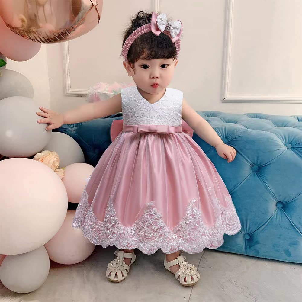 Nssmwttc Princess Girls Ball Gown Dress Child Birthday Party Christmas New Year Dresses Toddler Christmas (Pink03,90)