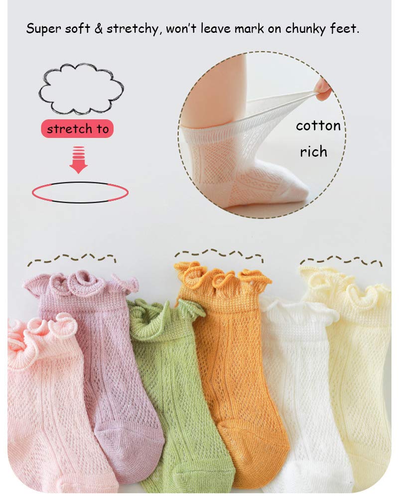 Chung Baby Toddler Girls Princess Cotton Frilly Socks Lace Ruffle Pack Of 4/5/6 Thin Mesh Summer For Dress (3-12M, Cottonruffle)