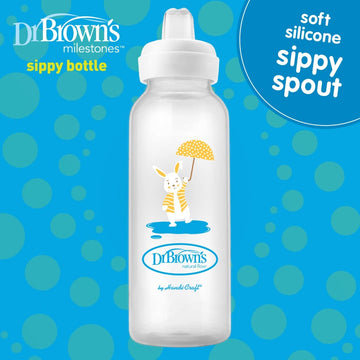 Dr. Brown'S Milestones Narrow Sippy Bottle, 100% Silicone Soft Sippy Spout, 8Oz/250Ml, Bunny, 6M+