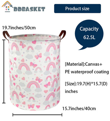 Ddbasket Pink Laundry Basket Girls Hamper Clothes Collapsible Toy Storage Bin Organizer With Handles For Kids, Baby,Nursery Hamp