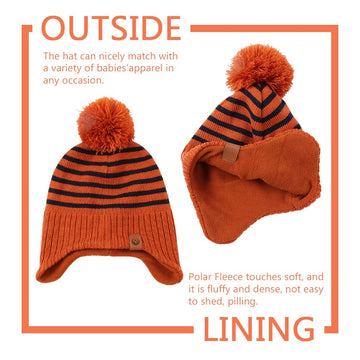 Jangannsa Knitted Baby Hat Scarf Set Winter Warm Boys Girls Beanie Fleece Lining Toddler Kids Hat With Pompom(Striped Caramel(Ha