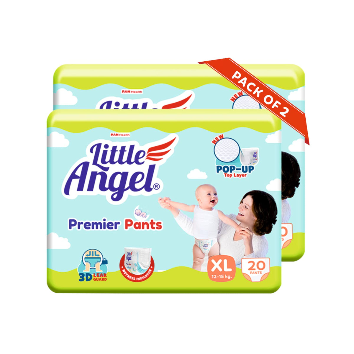 Little Angel Premier Pants Baby Diapers, Extra Large (Xl) Size, 40 Count, Cottony Soft Material, Breathable, Extra Dry Core, Str