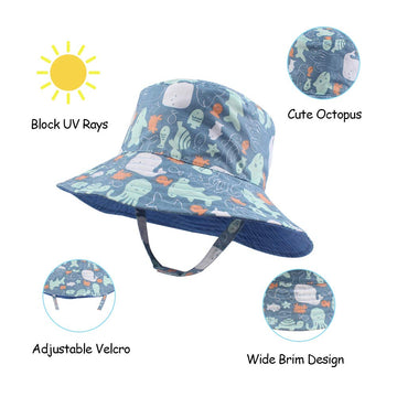 Xiaohawang Baby Boy Bucket Toddler Kids Sun Hat Upf 50+ Wide Brim Outdoor Beach Caps Play Hat (Octopus, Xxs(0-3 Months))