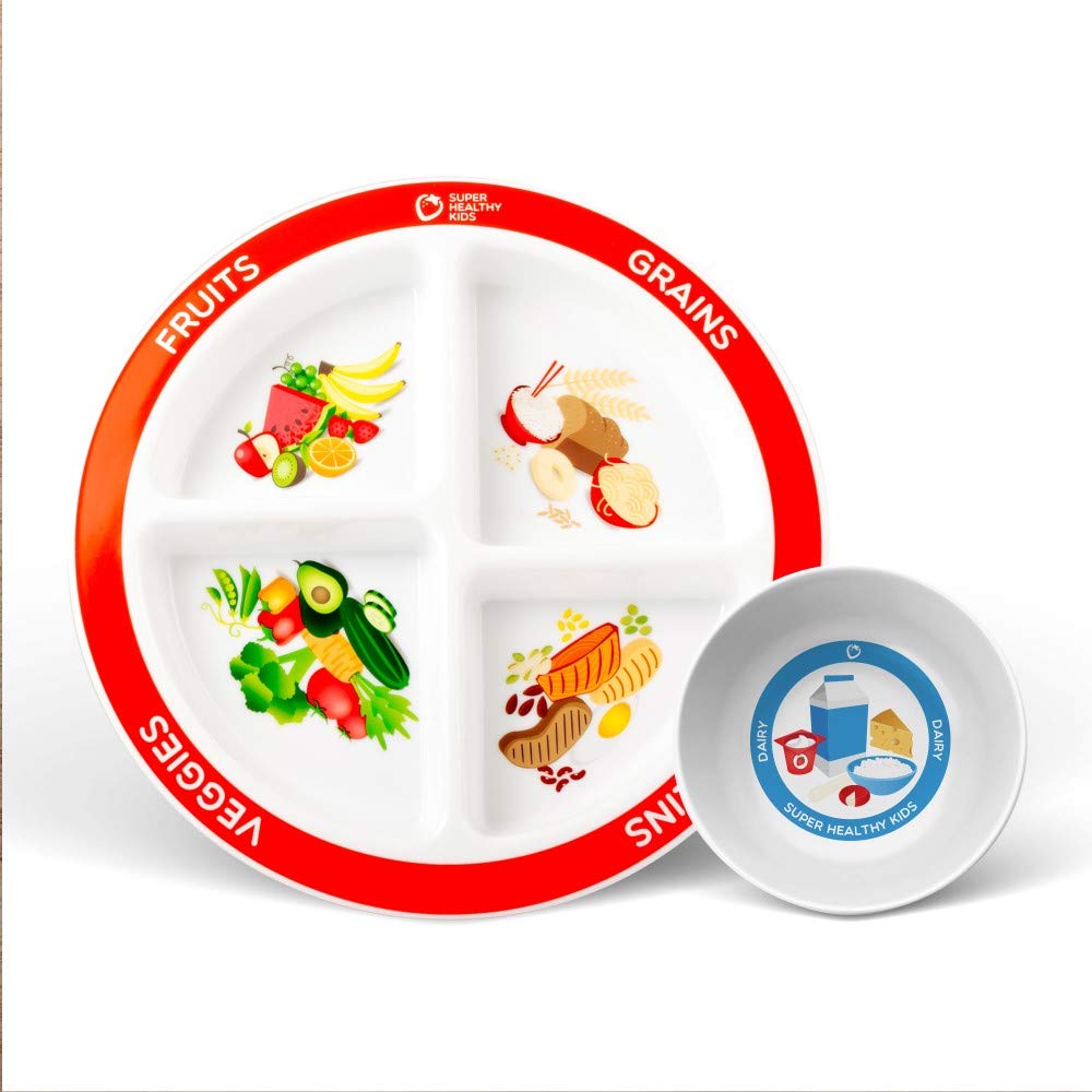 Health Beet Portion Plate Choose Myplate For Kids, Toddlers - Kids Plates With Dividers And Nutrition Portions Plus Dairy Bowl (