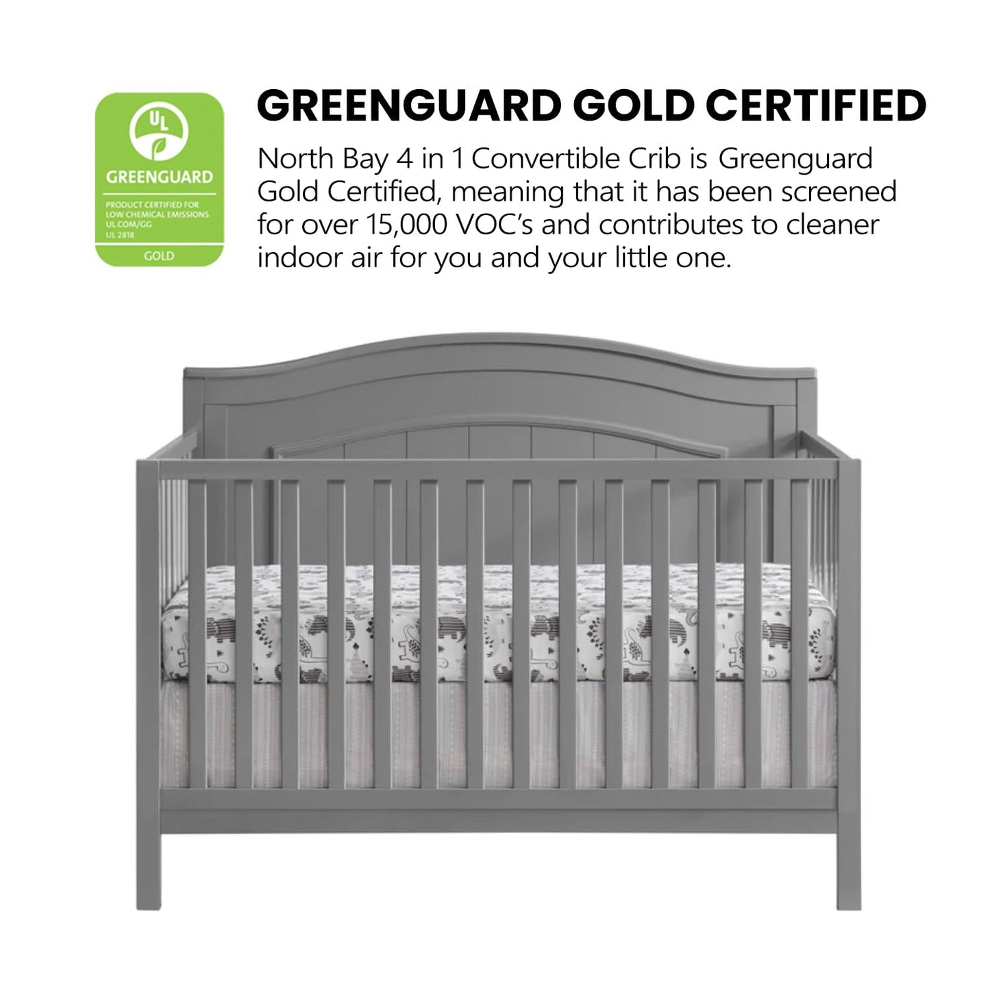 Oxford Baby North Bay 4-In-1 Convertible Baby Crib, Dove Gray, Greenguard Gold Certified