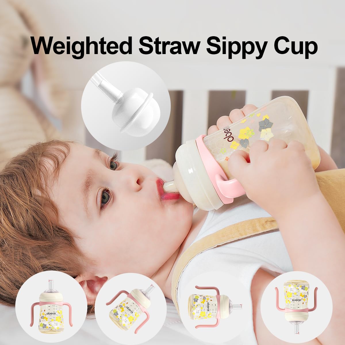 Oberni Ppsu No Spill Sippy Cups,Weighted Straw Toddler Water Bottle With Handle,Spill Proof Toddler Cup With 2 Nipple For Baby 6