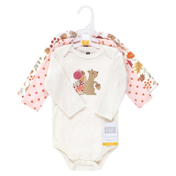 Hudson Baby Unisex Baby Cotton Long-Sleeve Bodysuits, Fall Squirrel 3-Pack, 3-6 Months