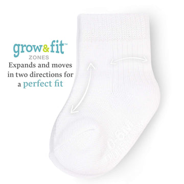 Fruit Of The Loom Baby 14-Pack Grow & Fit Flex Zones Cotton Stretch Socks - Unisex, Girls, Boys (0-6 Months, Grey)