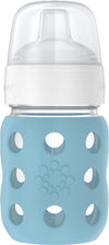 Lifefactory 8-Ounce Wide Neck Glass Baby Bottle With Protective Silicone Sleeve And Sippy Spout, Denim (Lg2251Wde4)
