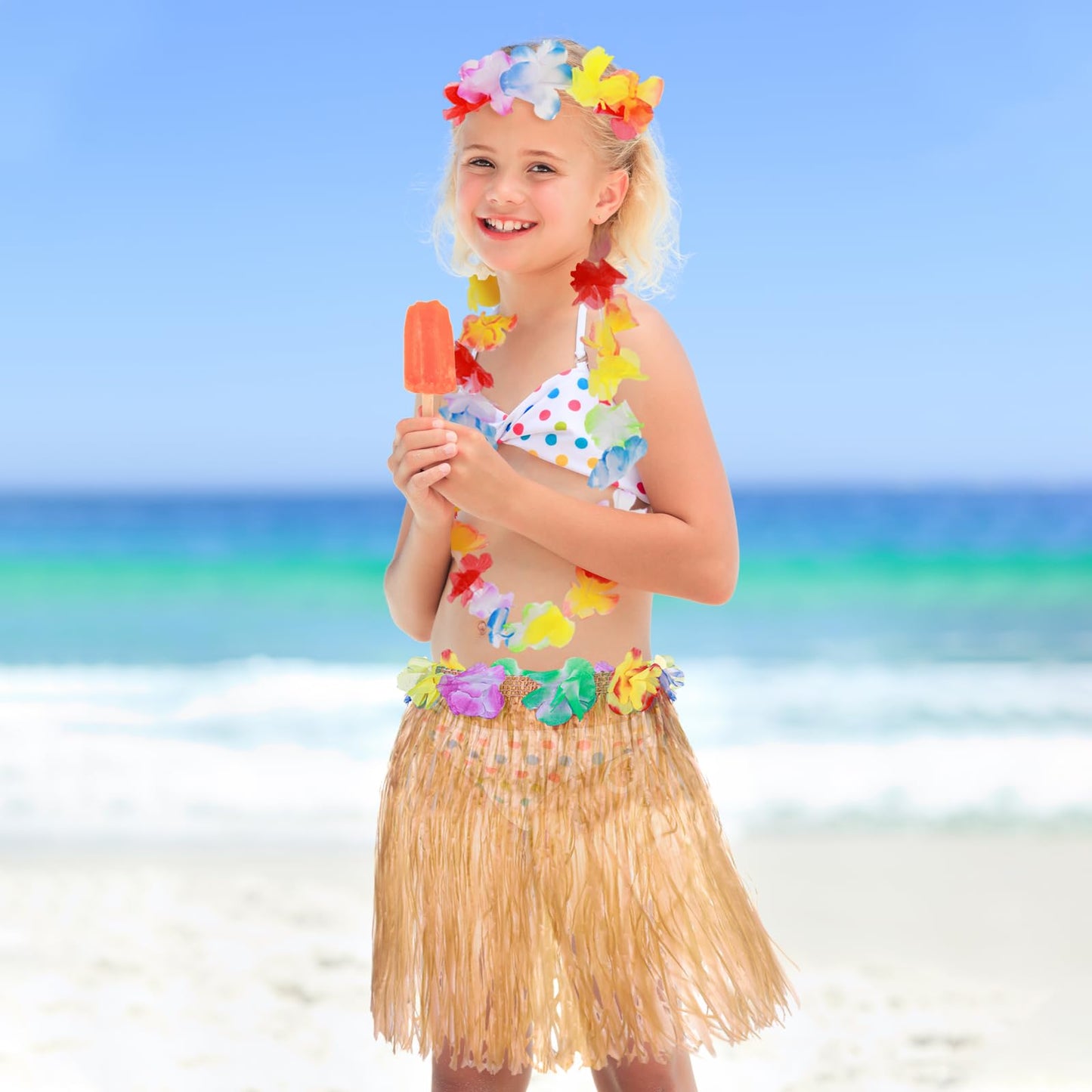 Abeillo 5 Pack Hawaiian Hula Grass Skirt, Hula Dancing Skirt With Flower Costume Accessory Hawaiian Hula Party Dress Up(Gold)