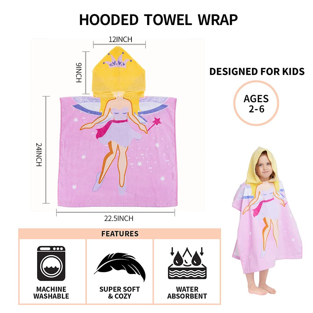 100% Cotton Hooded Towel For Toddlers 2-6 Years Boys Girls Kids Bath Pool Beach Towel Soft Absorbent Beach Poncho Little Fairy
