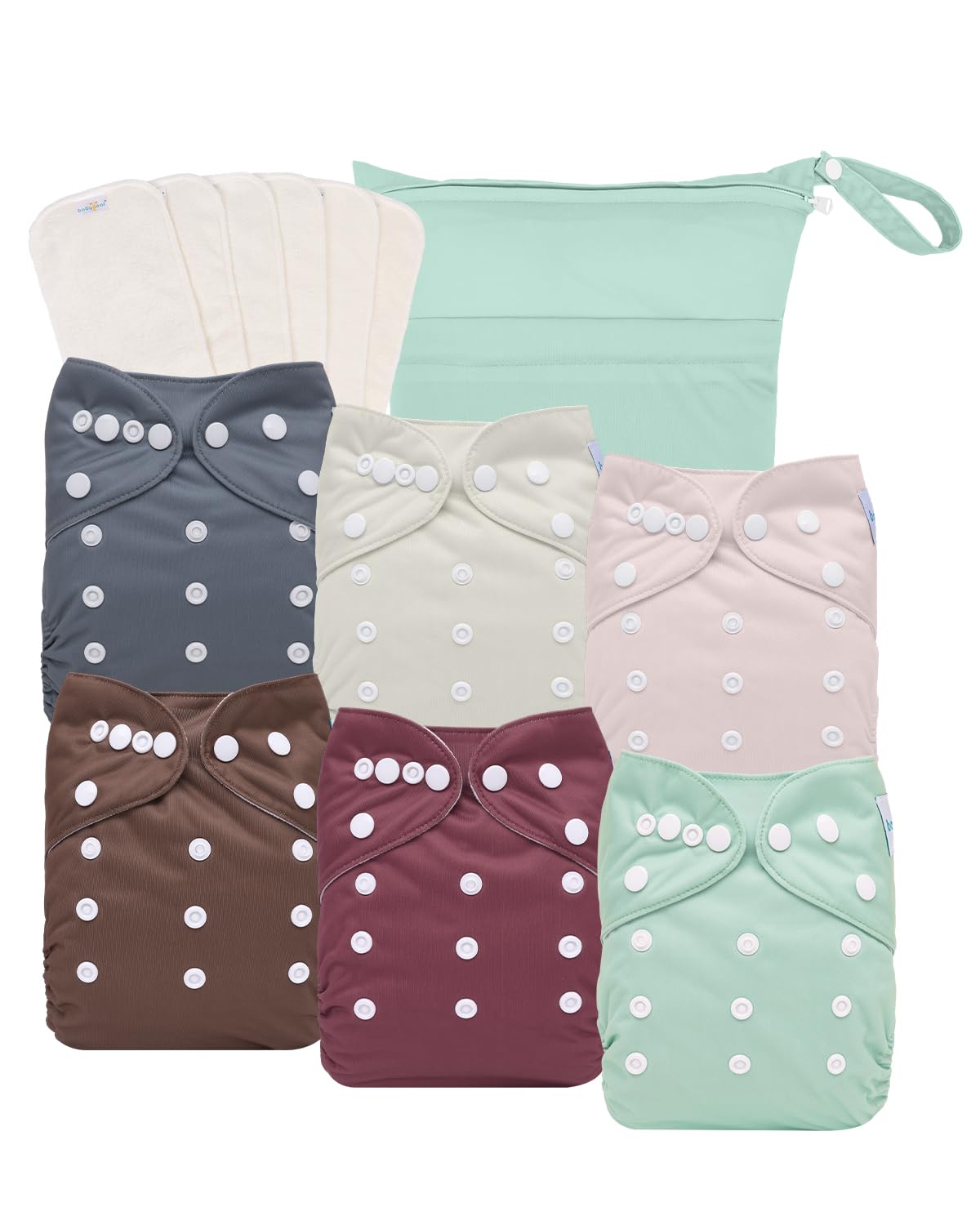 babygoal Newborn Cloth Diapers Pack of 13 for 5-12lbs Preemie Girl, Cloth Diaper Covers 6 Pack with 6pcs Inserts and Wet Bag, Re