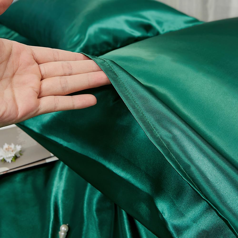 2 Pack Toddler Pillow Cover Dark Green Travel Pillowcase Breathable Silky Soft Baby Pillow Cases 14X20 Kids Satin Pillowcase Env