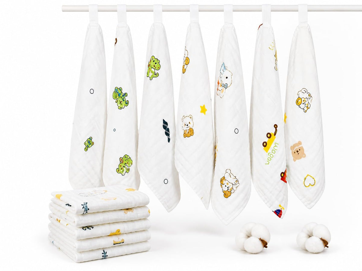 100% Muslin Cotton Baby Washcloth Napkins, 24x24 cm, Pack of 4