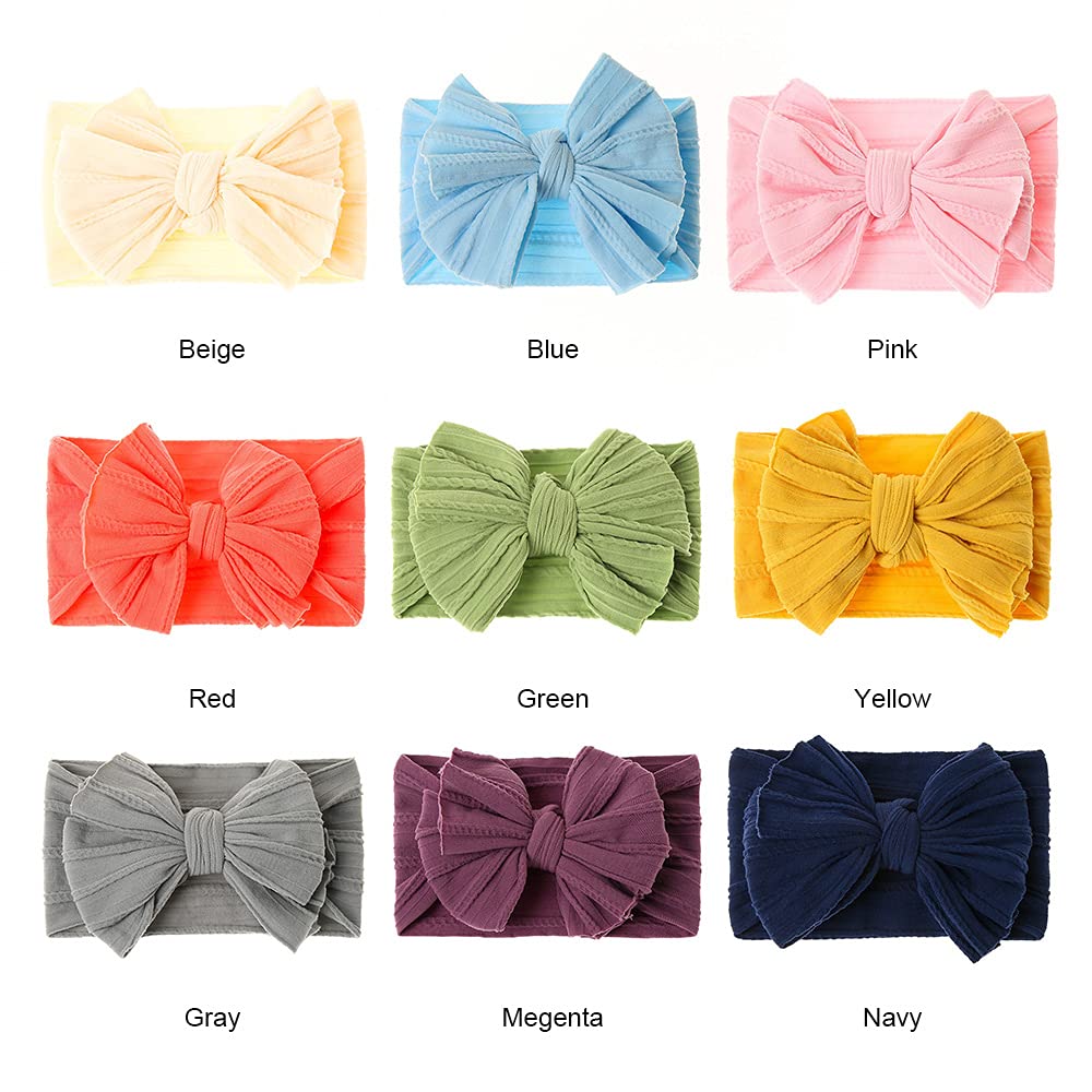 Jiahang Baby Big Hair Bow Head Wrap, Turban Knotted Knitted Headbands, Soft Silk Stretchy Hair Bands 9Pcs For Newborn Infant Tod