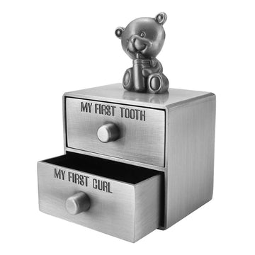 Mogoko Silver Tooth Box, Baby First Tooth And Curl Keepsake Box Set, Kids Teeth Fairy Holder For Boy Or Girl