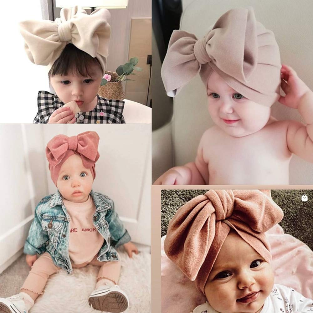 Jiahang Baby Girl Velvet Big Hair Bow Turban Hat Oversized Bowknot Head Wrap Beanie India Cap Warm For Infant Toddlers 6Pcs(Bowk