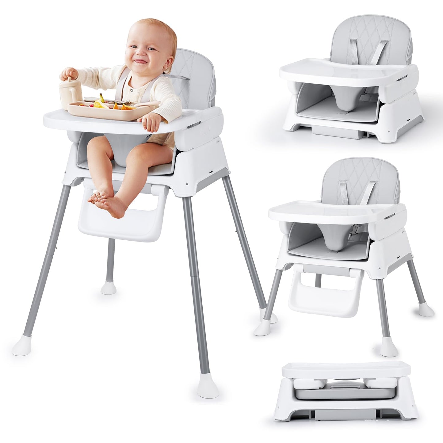 3 in 1 Baby High Chair, Bellababy Adjustable Convertible Chairs for Babies and Toddlers, Compact/Light Weight/Portable/Easy to C