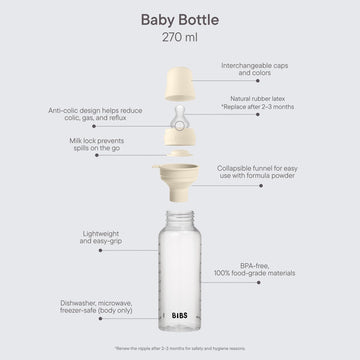 Bibs Baby Bottle 9 Oz / 270 Ml Silicone Nipple - Anti-Colic, Bpa-Free, Round Nipple, Medium Flow, Lightweight & Easy To Clean, S