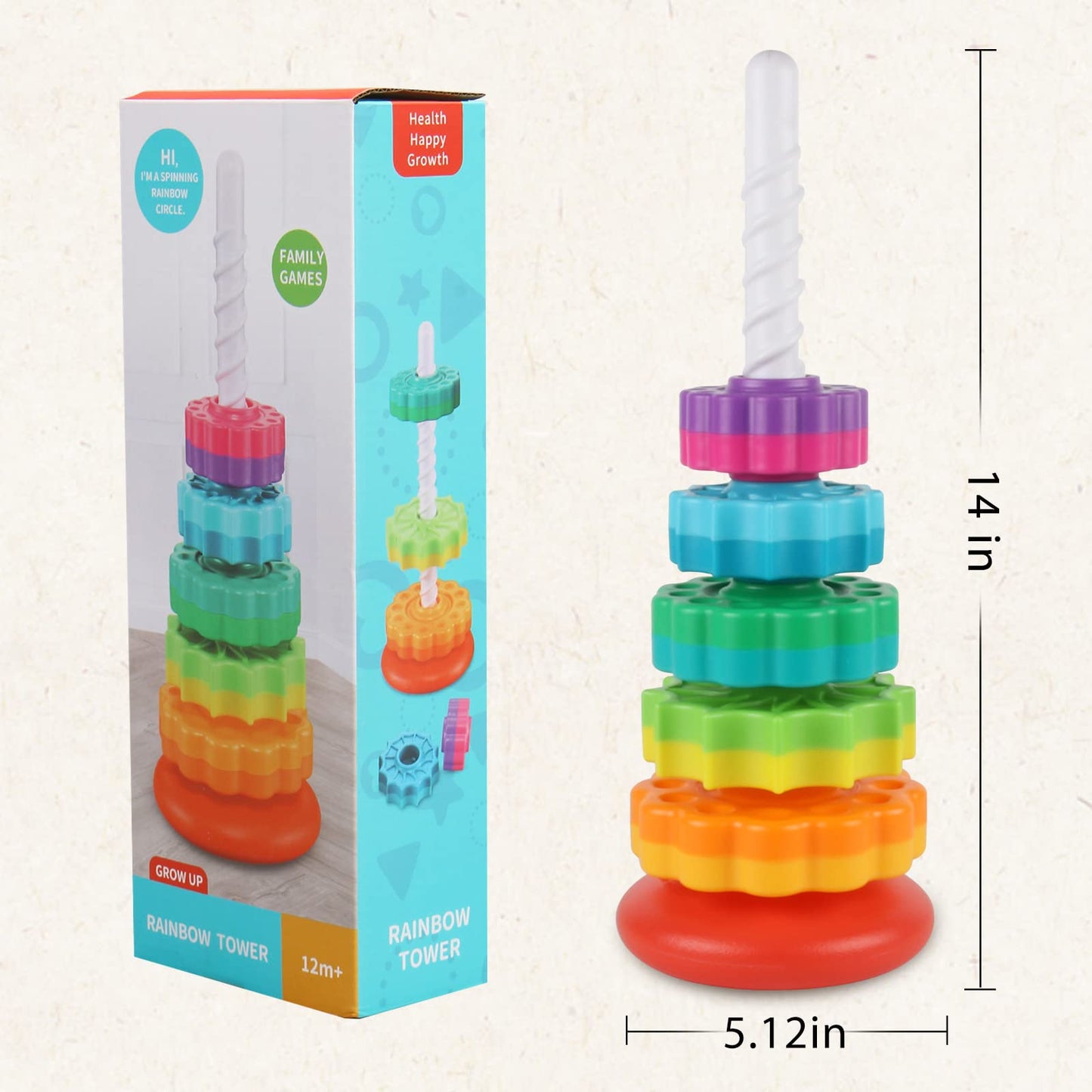JUXUE Baby Spinning Stacking Toys for Toddlers 1-3, Rainbow Ring Stacker Montessori Toys for Babies 6-12 Months, 1 2 3 One Year