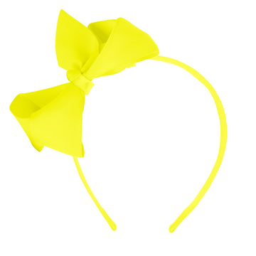 Motique Accessories Little Girls Neon Headband With Side Grosgrain Bow- Neon Yellow
