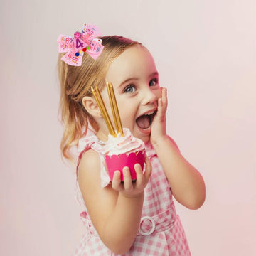 Birthday Hair Clips - 2Pc Pink Glitter Bow Hair Clips With Mesh Material And Colorful Balls For 4Th Birthday Baby Bow Party Deco