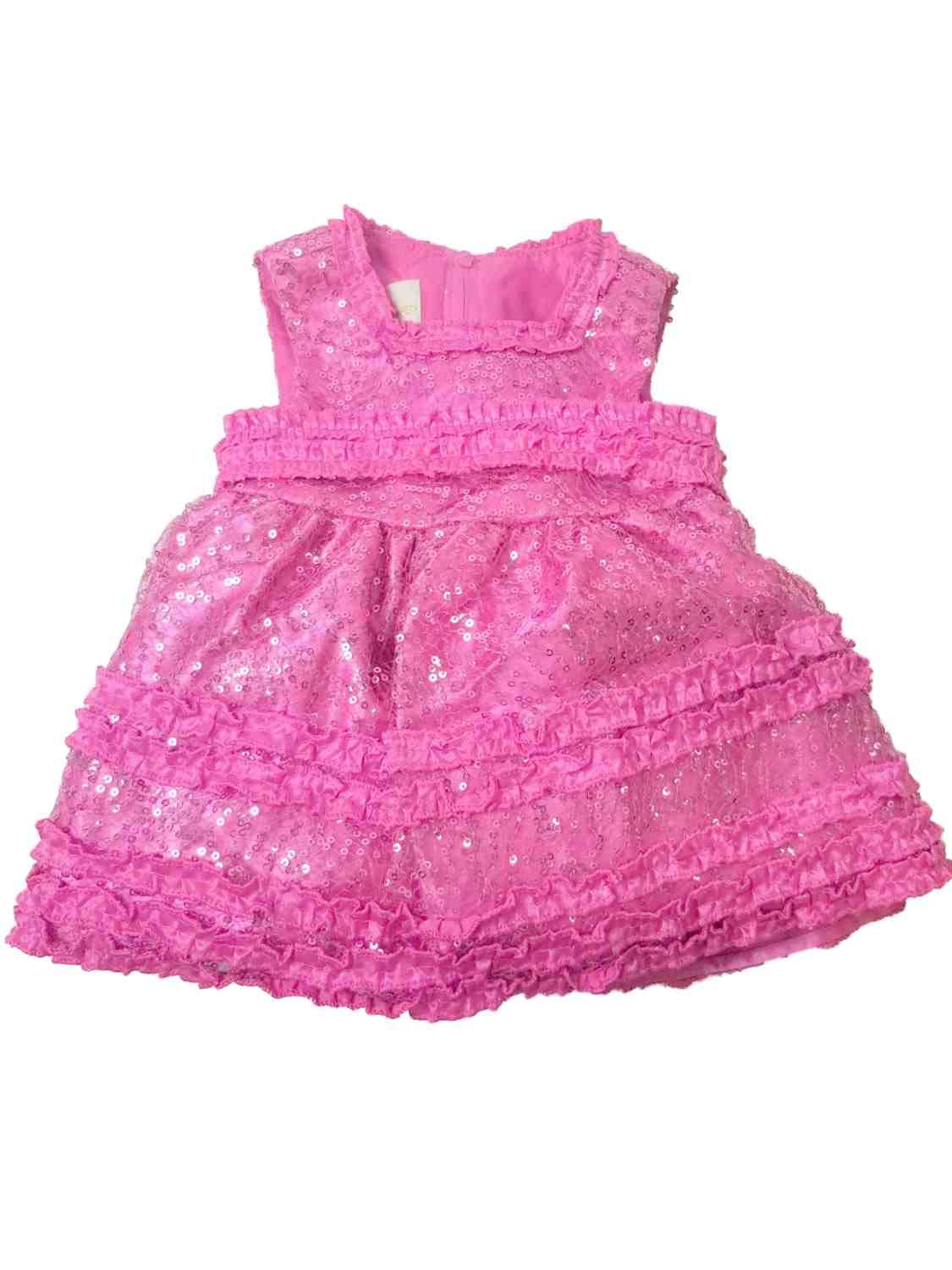 American Princess Infant Girls Sparkly Pink Satin Sequin Party Dress 6 Months