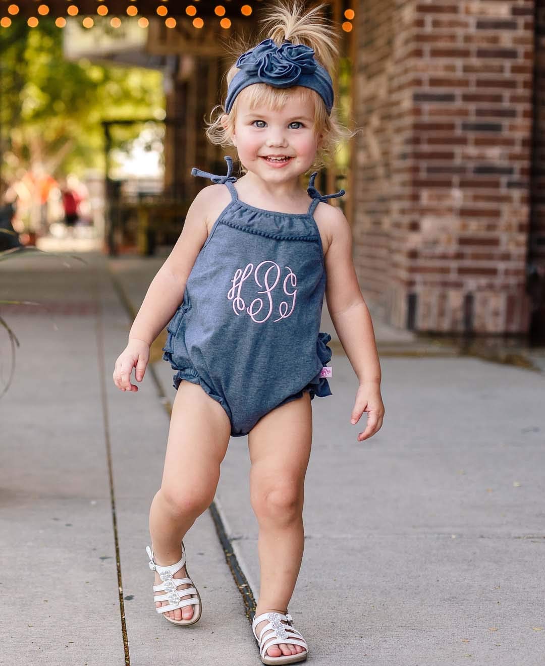 Rufflebutts Girls Soft And Strechy Blue Faux Denim Headband - One Size