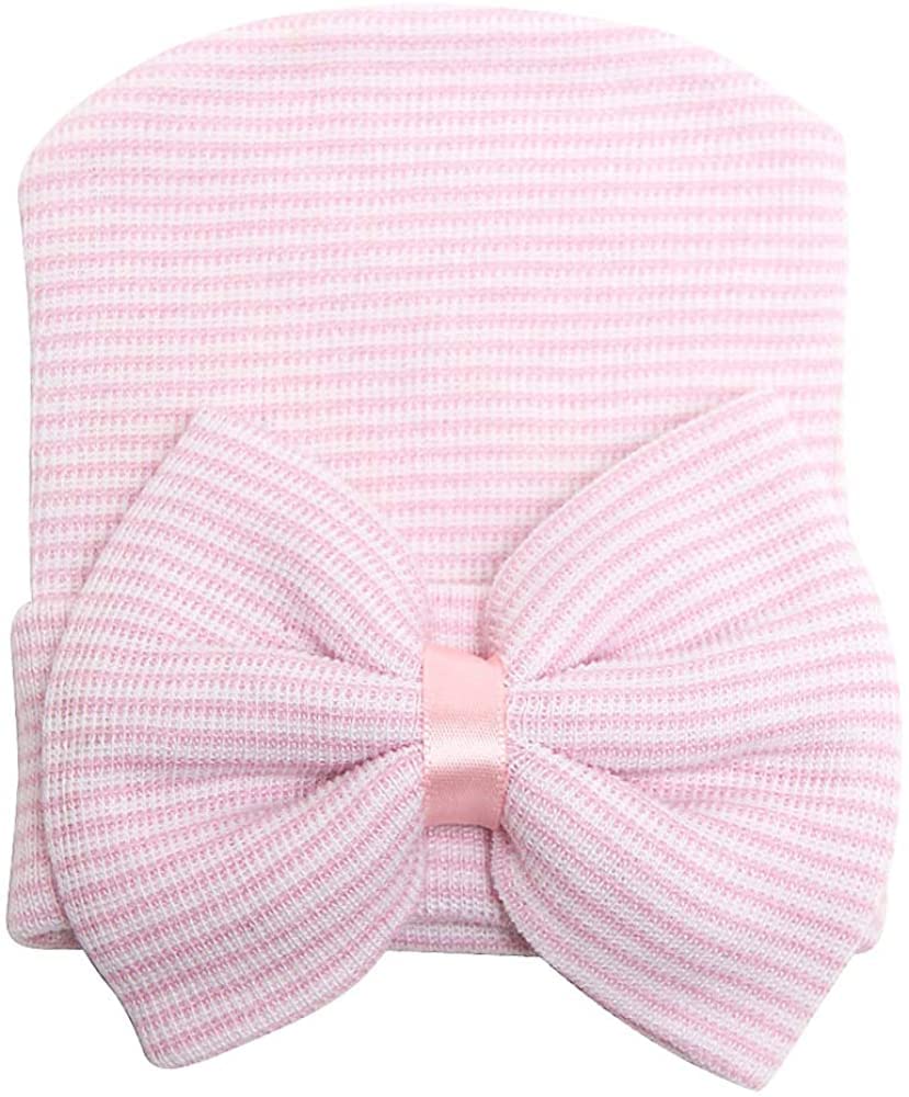 Dreshow Bqubo 4 Pack Newborn Hospital Hat Infant Baby Hat Cap With Big Bow Soft Cute Knot Nursery Beanie