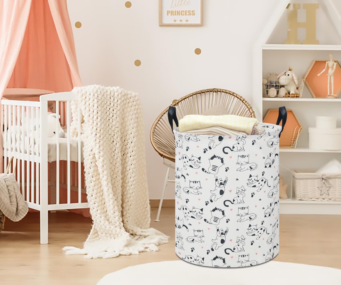 Clocor Cat Laundry Basket,Waterproof Baby Girls Nursery Hamper, Girls' Room Decor,Kids Toys Storage Bin,Gift Basket(Black & Whit