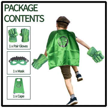 Aotleanno Plush Hands Fists Costume With Green Cape And Eye-Mask - Complete Set Of Punching Gloves Accessories For Kids - Comfor