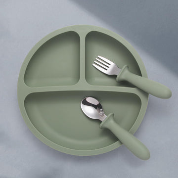 Eascrozn Baby Feeding Set, 2 Pack Silicone Divided Suction Plates For Baby, 2 Pack Spoons And Forks Set, Bpa Free, Baby Led Wean