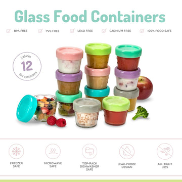 Melii Glass Food Storage Jars - 6-Pack (4Oz) With Airtight, Leakproof Lids, Bpa-Free & Eco-Friendly, Microwave, Freezer, Dishwas