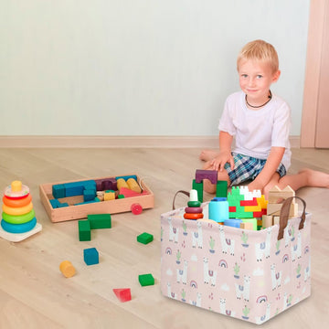 Fxolcshe Rectangular Pink Alpaca Basket,Collapsible Waterproof Nursery Laundry Basket,Toy Nursery, Kids Clothes Gift Basket With