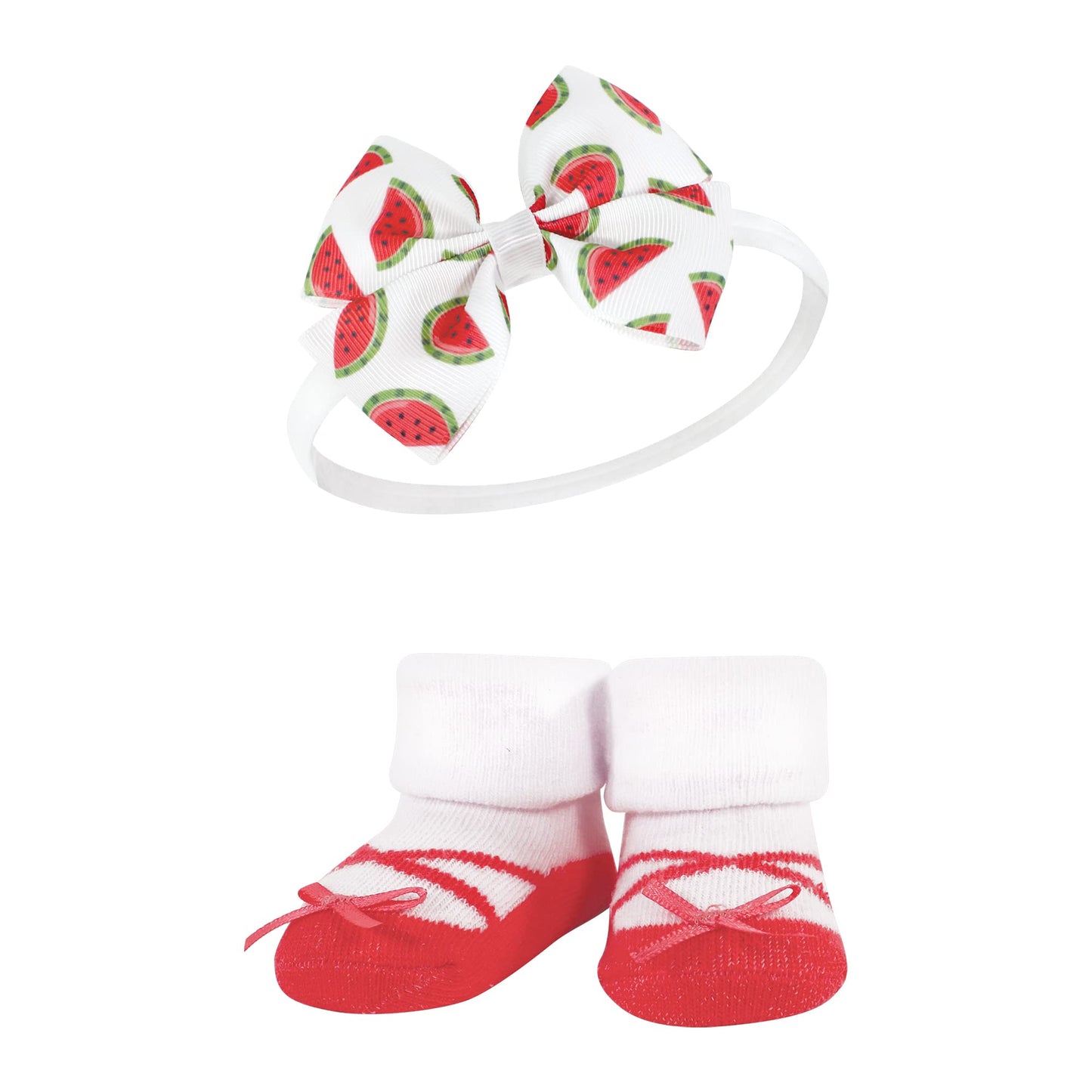 Hudson Baby Baby Girls' Headband And Socks Giftset, Watermelon, One Size