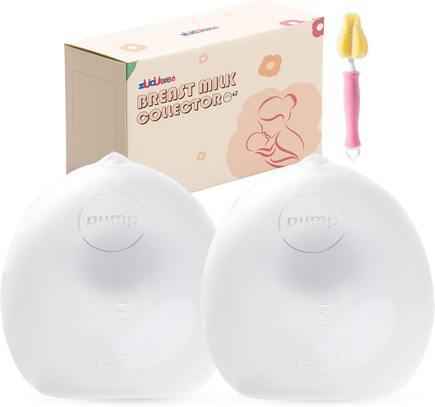 ZCB B Breast Milk Collector (2 Counts), 3oz/100ml Silicone Breast Milk Collectors for Breastfeeding, Silicone Hands Free Brea