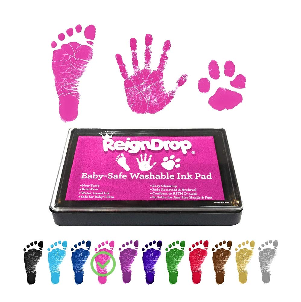 Reigndrop Ink Pad For Baby Footprint & Handprint - Creates Impressive Long Lasting Keepsake Stamp For Infant & Kids. Smudge Proo