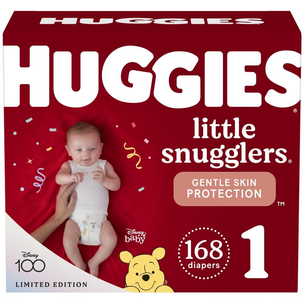 Huggies Size 1 Diapers, Little Snugglers Newborn Diapers, Size 1 (8-14 Lbs), 168 Count
