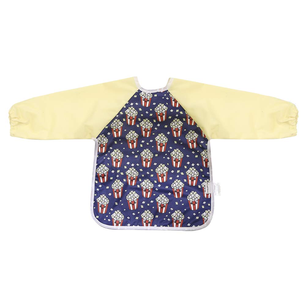 Hi Sprout Infant Toddler Baby Waterproof Sleeved Bib, Bib with Sleeves&Pocket, 6-24 Months (popcorn)