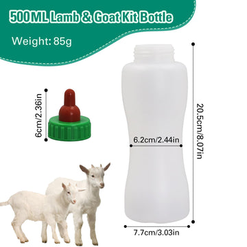 Lamb&Goat Feeding Bottle,500Ml Lamb Nipple And Bottle Set,Reusable Nursing Bottle Kit With Rubber Nipple,Small Animal Care Milk