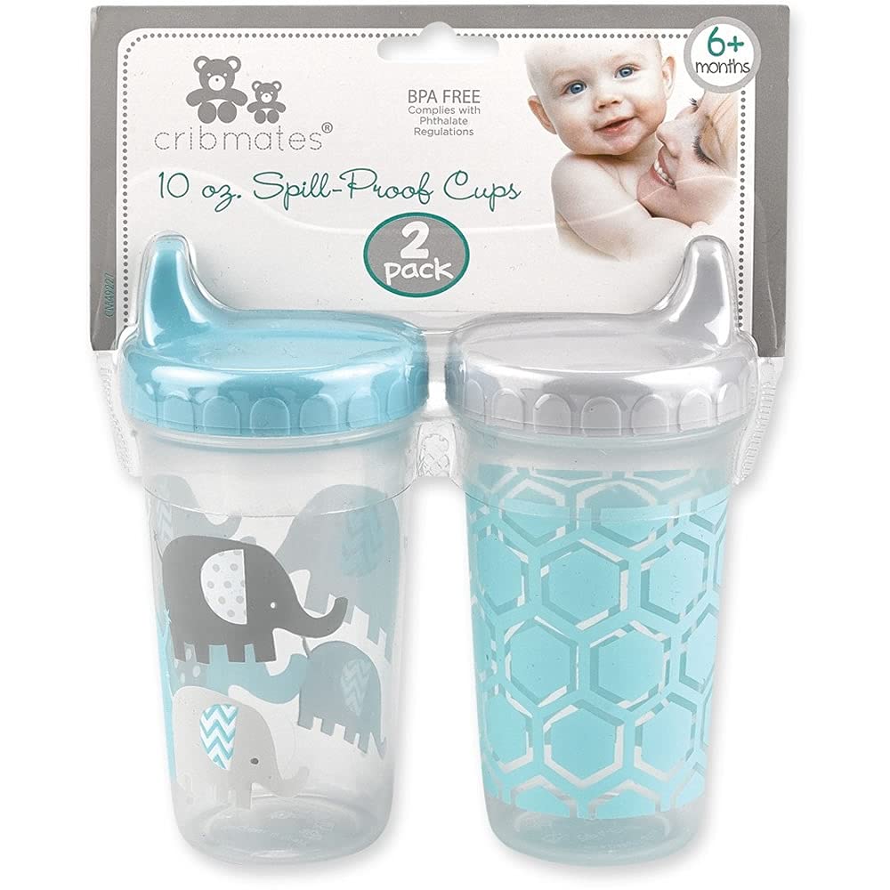 Cribmates 10Oz Spill Proof Cups 2-Pack, Blue Elephants