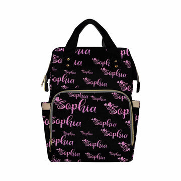 Artsadd Custom Name Diaper Bag For Mom, Personalized Pink Glitter Monogram Backpack With Stroller Straps Large Travel Shoulder B