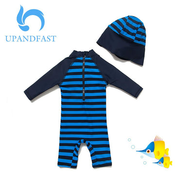 Upandfast Baby Boy 3/4 Sleeve Rashguard Baby Beach One-Piece Swimsuit (Navy, 3-6 Months)
