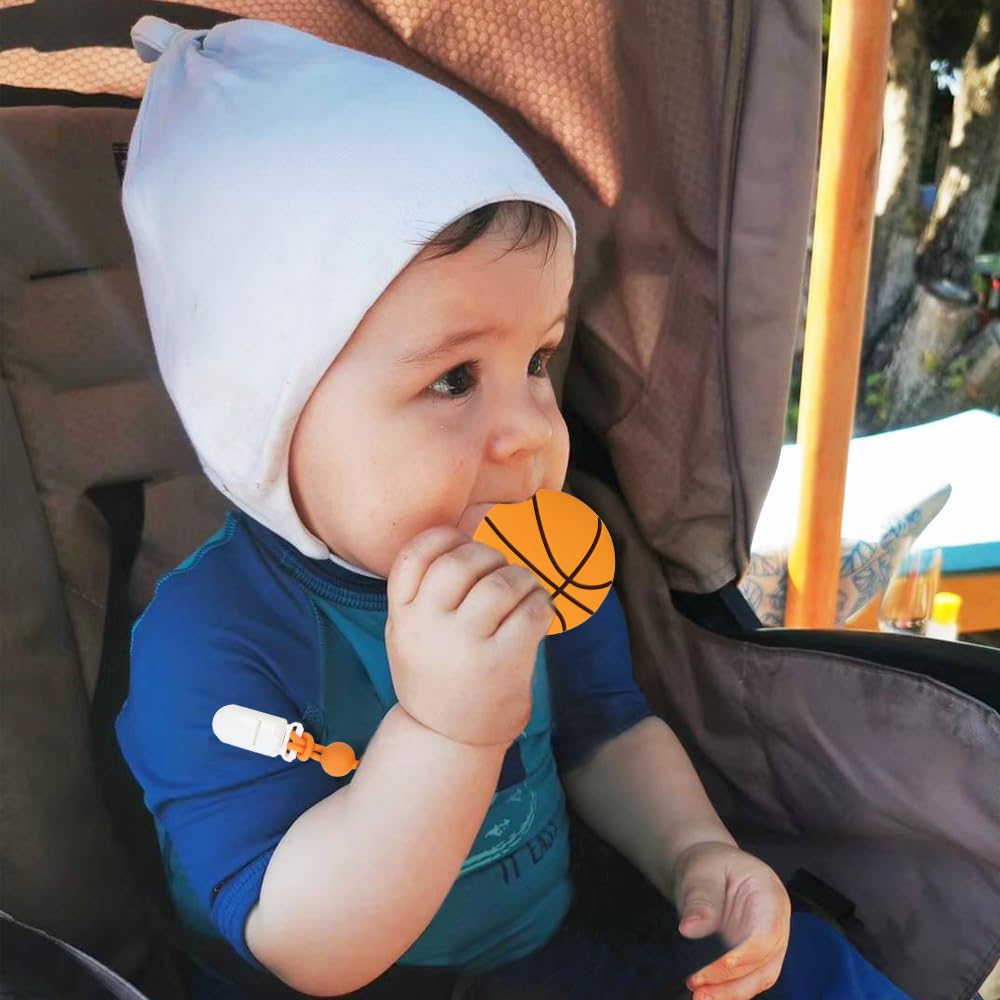 Baby Sports Ball Teething Toys,Food Grade Silicone Teether With One-Piece Pacifier Clip Holder,Shower Gift,Teething Pain Relief