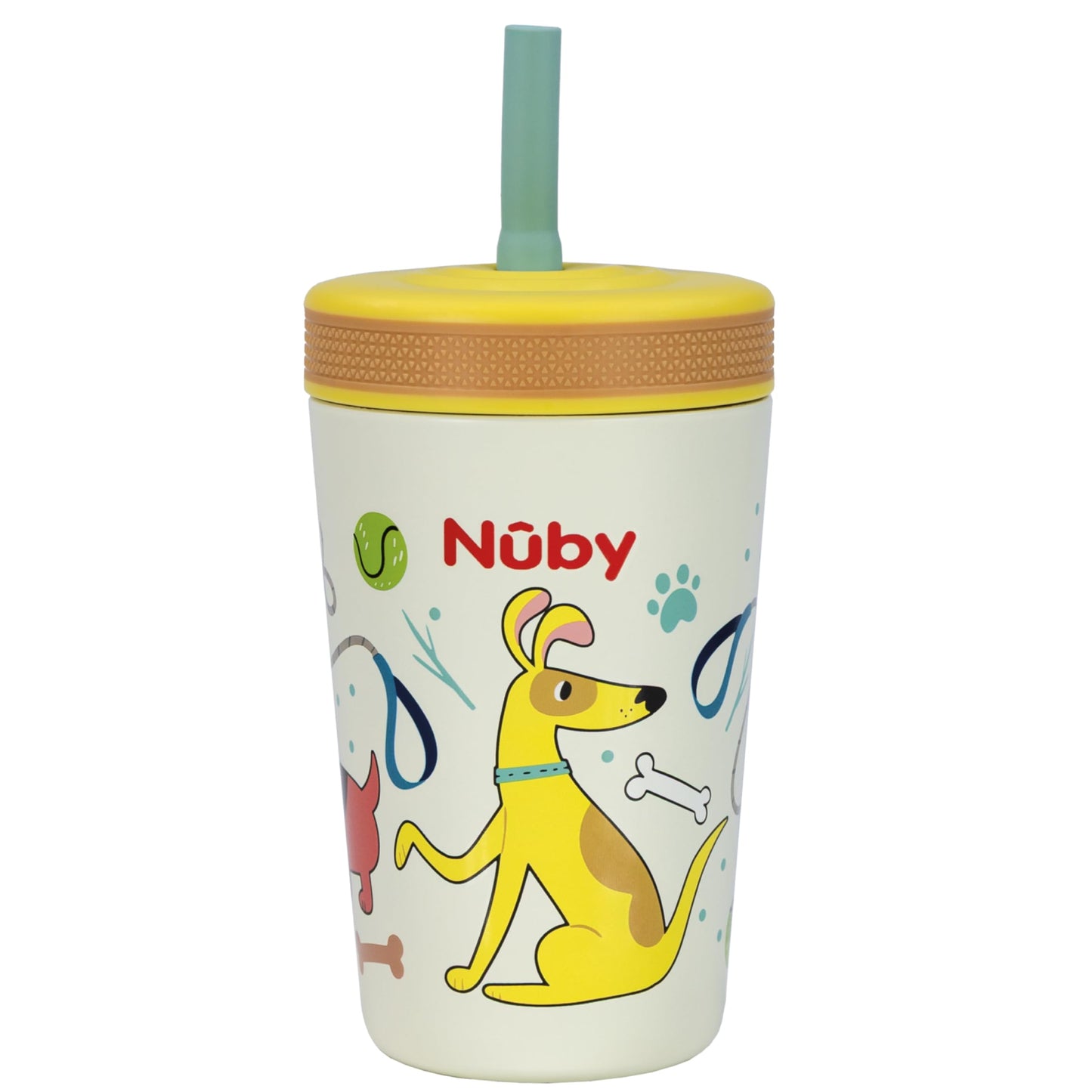 Nuby Thirsty Kids Insulated Toddler Cup with Silicone Flexstraw - 12 oz - Stainless Steel and Leak-Resistant - 18+ Months - Dogs